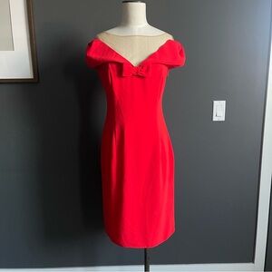 NWT Red Odrella Sheer Bow Holiday Evening Dress
